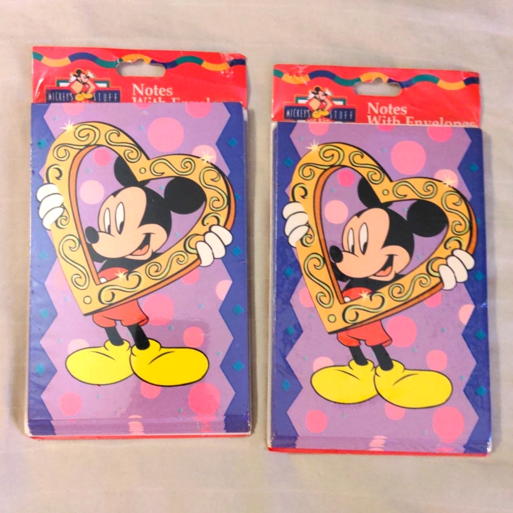 Vtg Sealed NOS 2 packs of 8 Mickey Mouse Valentines Greeting Notes & Envelopes - Picture 1 of 1